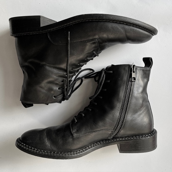 VINCE Cabria Genuine Leather Moto Combat Zip/Lace Up Boots Black - Picture 2 of 16